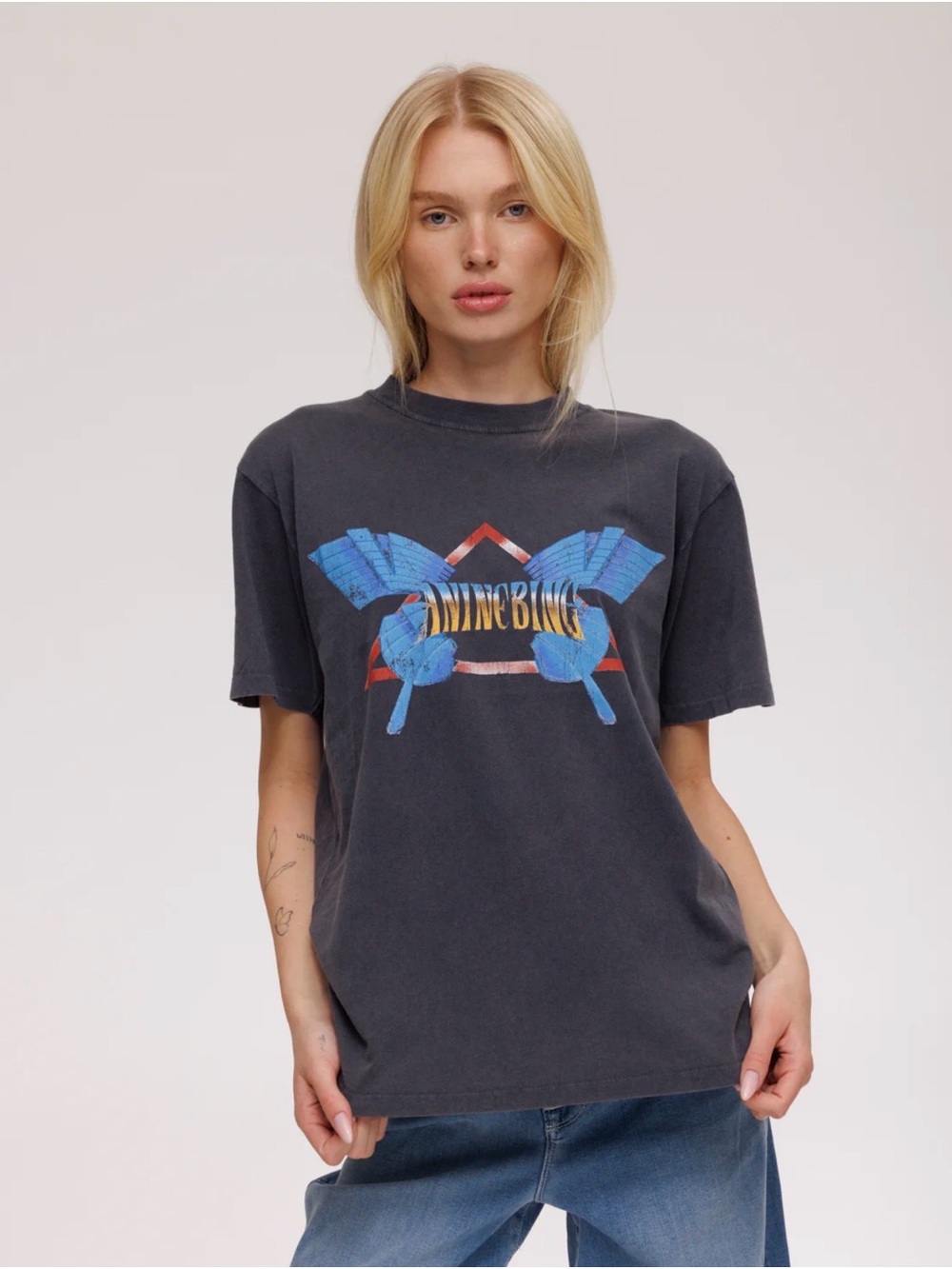 Anine Bing Lili Butterfly Graphic Tee in Washed Black